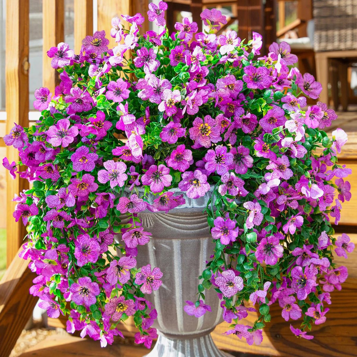 INSPRING front door violets with eucalyptus trailing hanging for outdoor decor.
