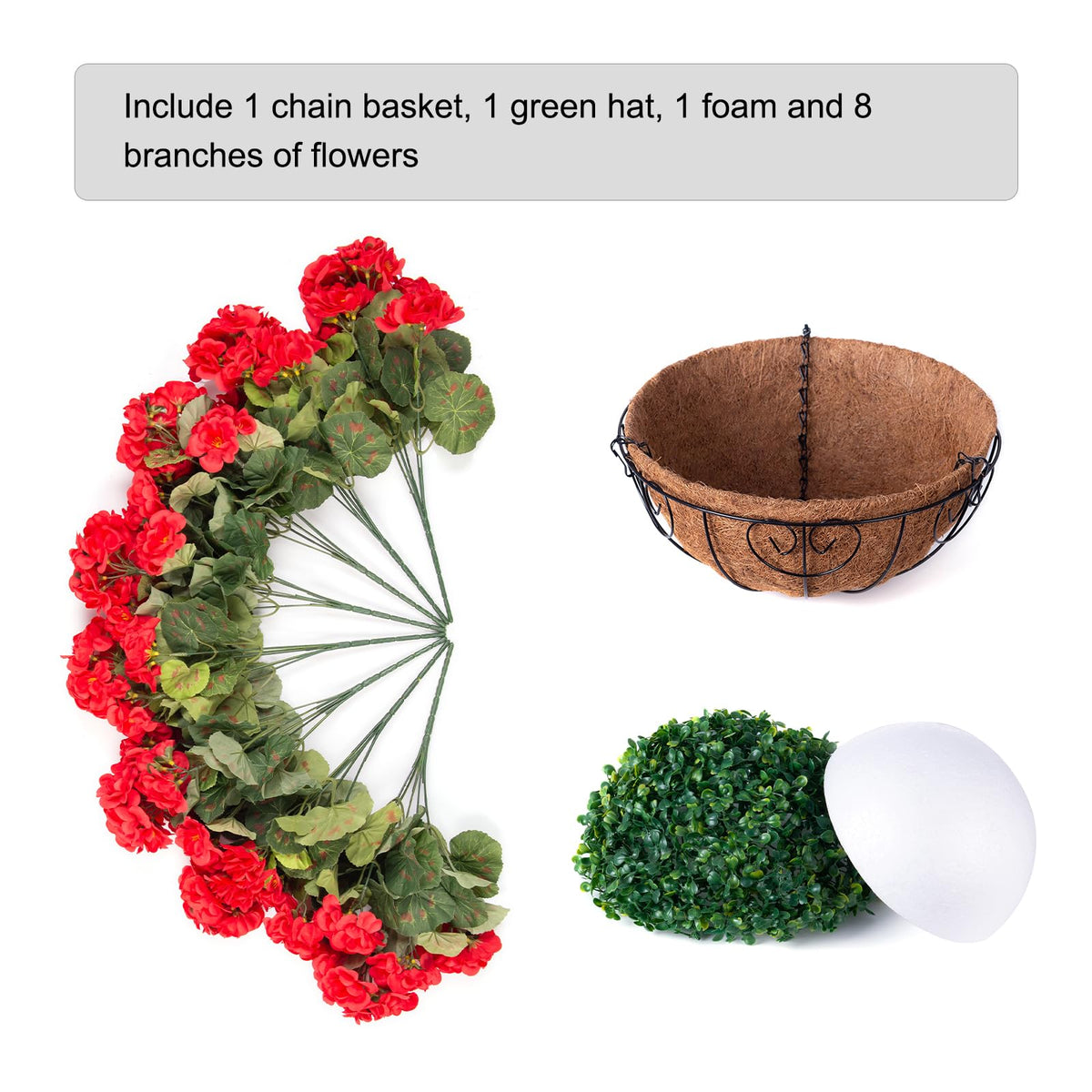INSPRING Geraniums hanging basket chain and mounting details