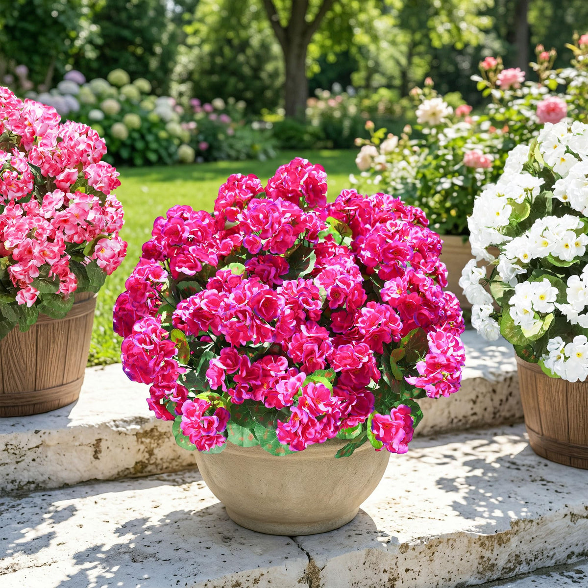 INSPRING geraniums for outdoor planters with realistic leaves and sturdy stems
