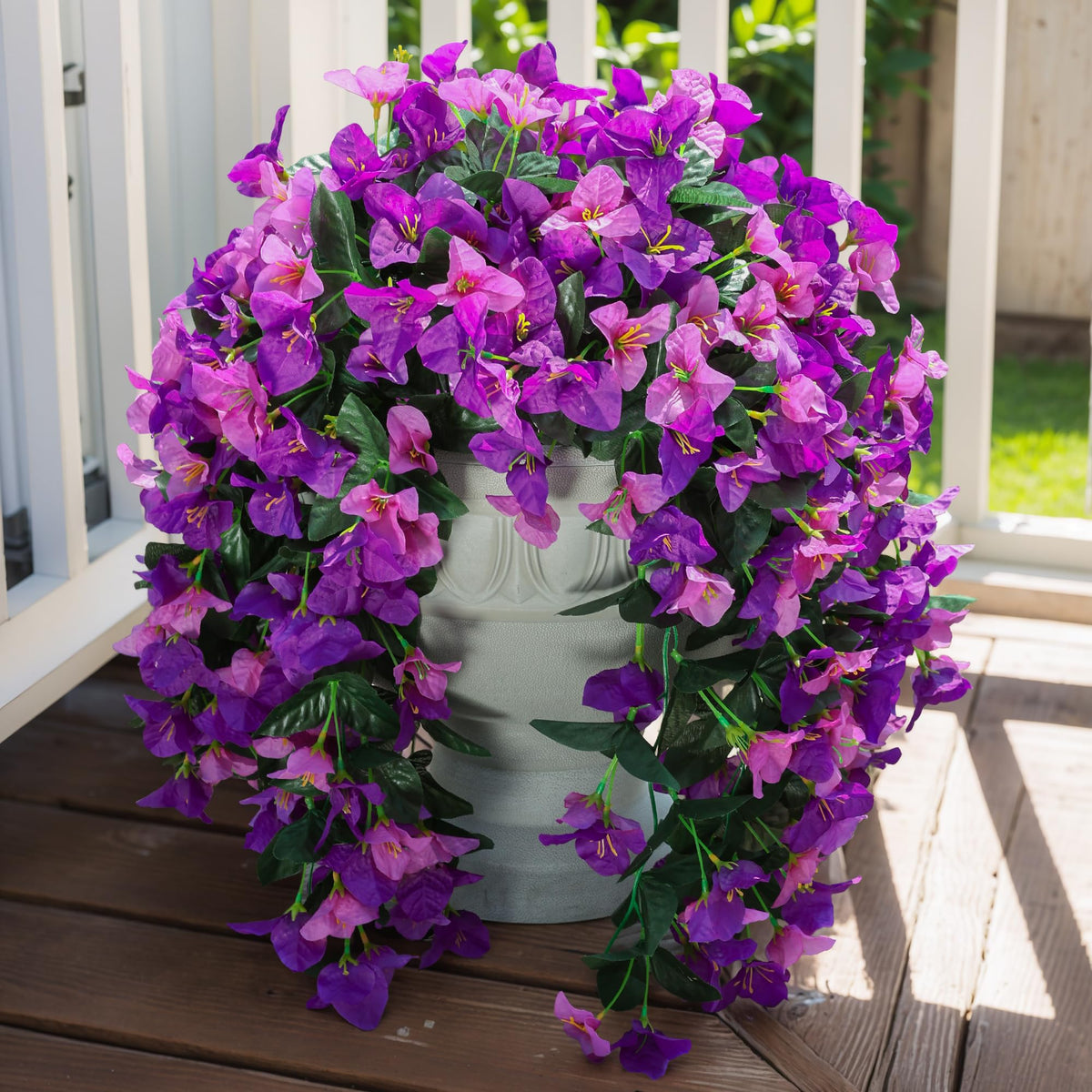 INSPRING lifelike outdoor bougainvillea vines brighten patios and balconies.