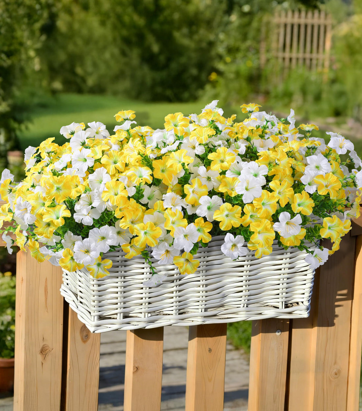 INSPRING petunia with eucalyptus artificial flowers close-up for realistic garden accents