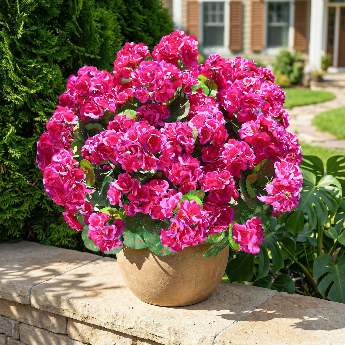 INSPRING silk geraniums fuchsia close-up highlights lifelike petals and vibrant color