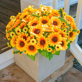 INSPRING sunflowers close-up petals and wired stems for easy arranging.