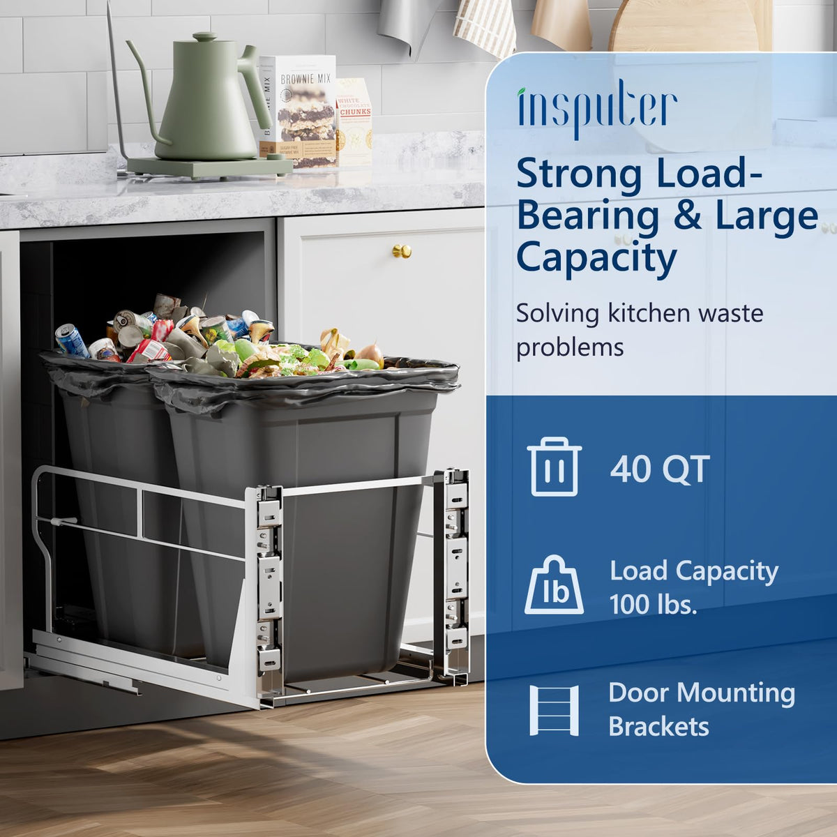Insputer soft-close slides enable quiet, smooth operation for under-sink trash storage