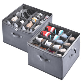 INSTY two-pack shoe organizer in closet grey front view maximizes space