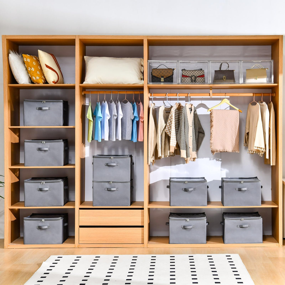 INSTY grey fabric bins with clear cover keep items organized