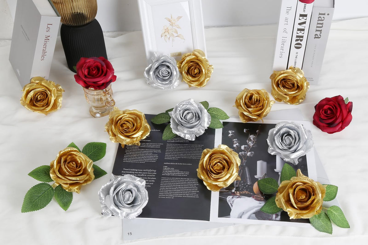 INSUNSIX gold rose stems 25 cm for flexible arrangements.