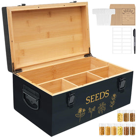 Intarsio large bamboo seed storage box with lid keeps seeds organized and protected.