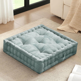 Intelligent Design Azza floor cushion in aqua with tufted chenille for meditation comfort