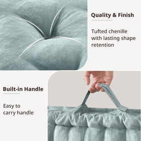 Closeup of tufted chenille finish on the Azza floor cushion