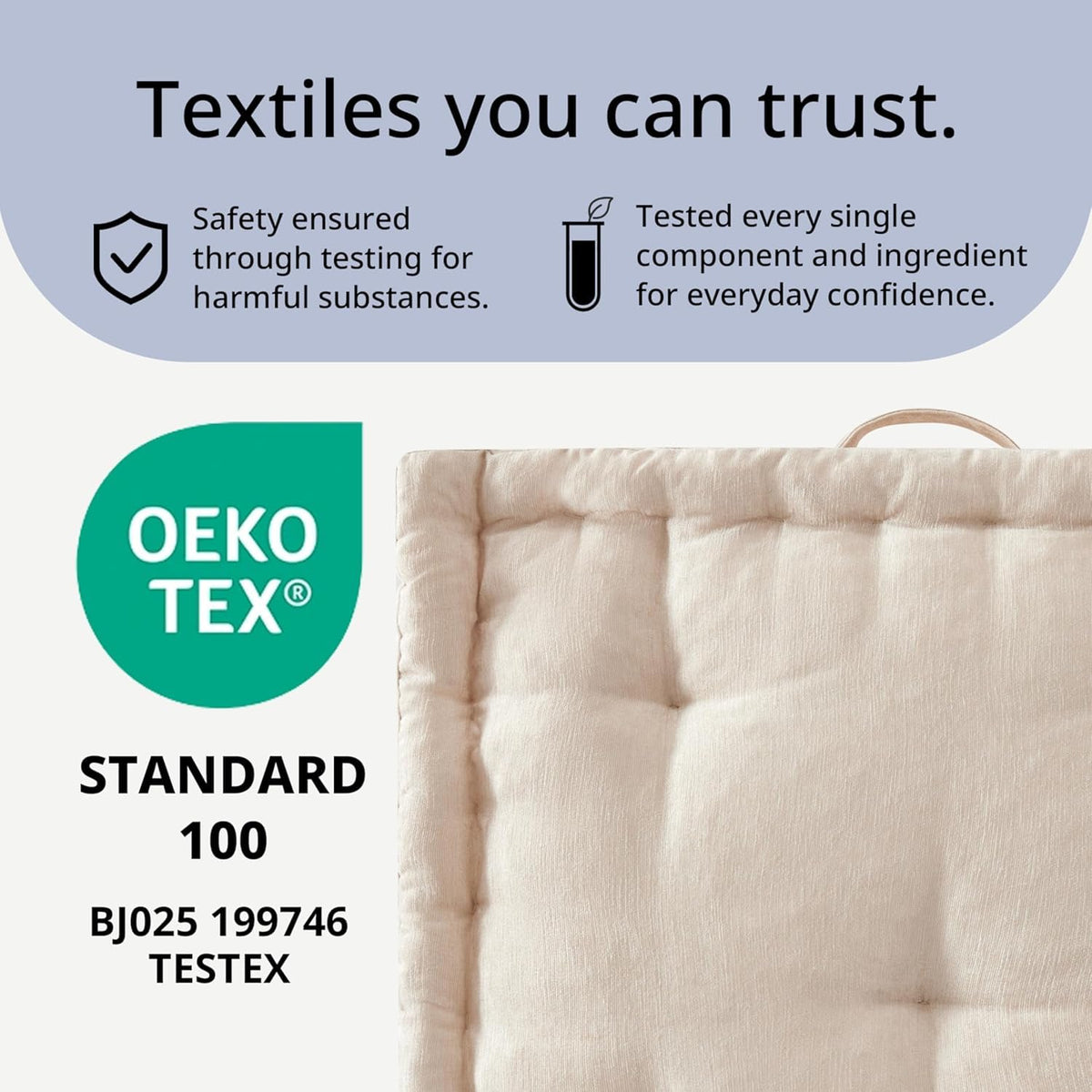 Intelligent Design Azza floor pillow ivory in-room setting, ready for reading, games, or lounging.
