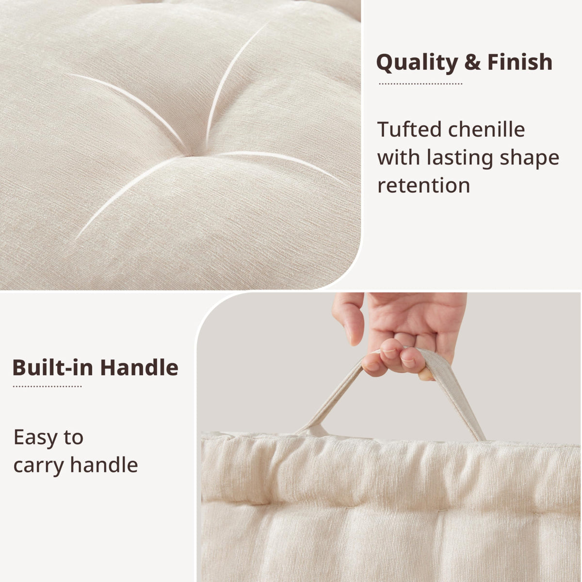 Intelligent Design Azza floor pillow ivory side view, supports comfortable lounging during activities.