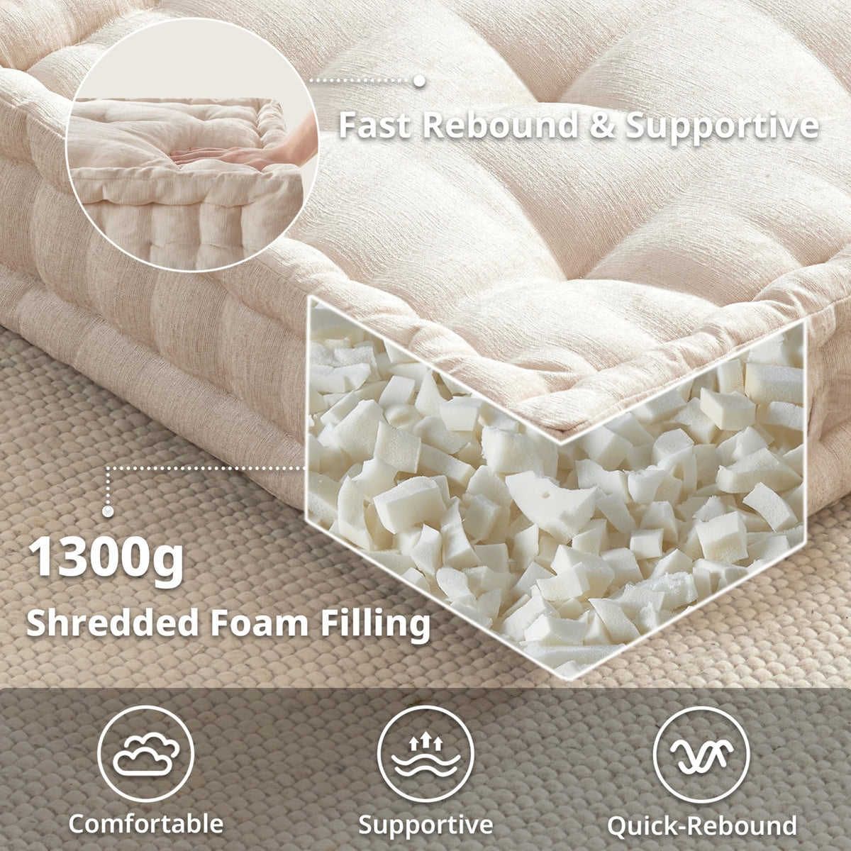 Intelligent Design Azza floor pillow ivory top view, perfect for yoga, reading, or casual lounging.
