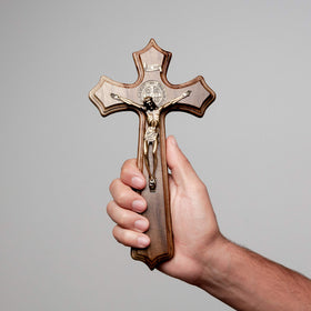 Intercession detailed crucifix highlight with Benedict medals for front and back visibility.