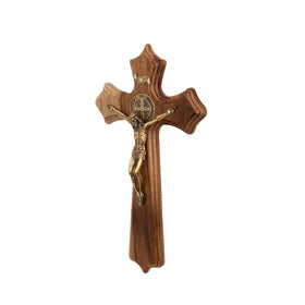 Intercession St Benedict medal front and back detail enhances sacred decor.
