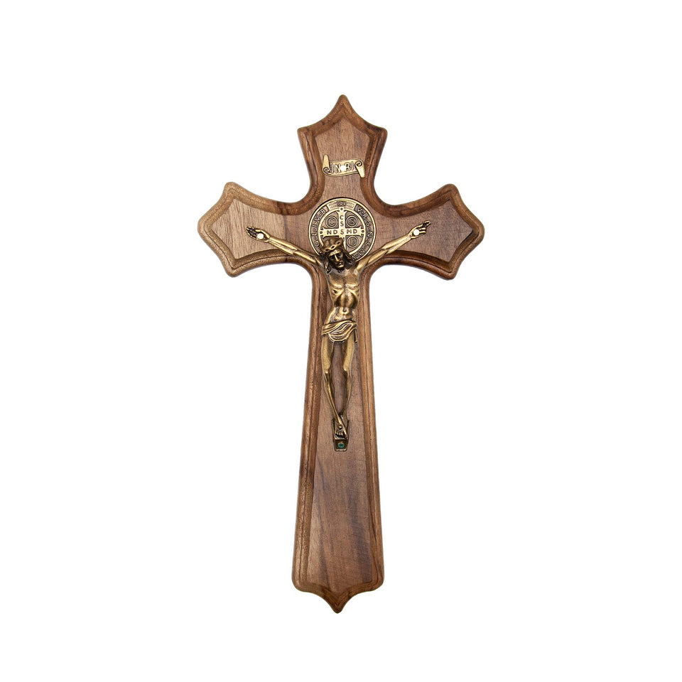 Intercession wall cross crucifix in antique gold adds grace and focal beauty to any space.