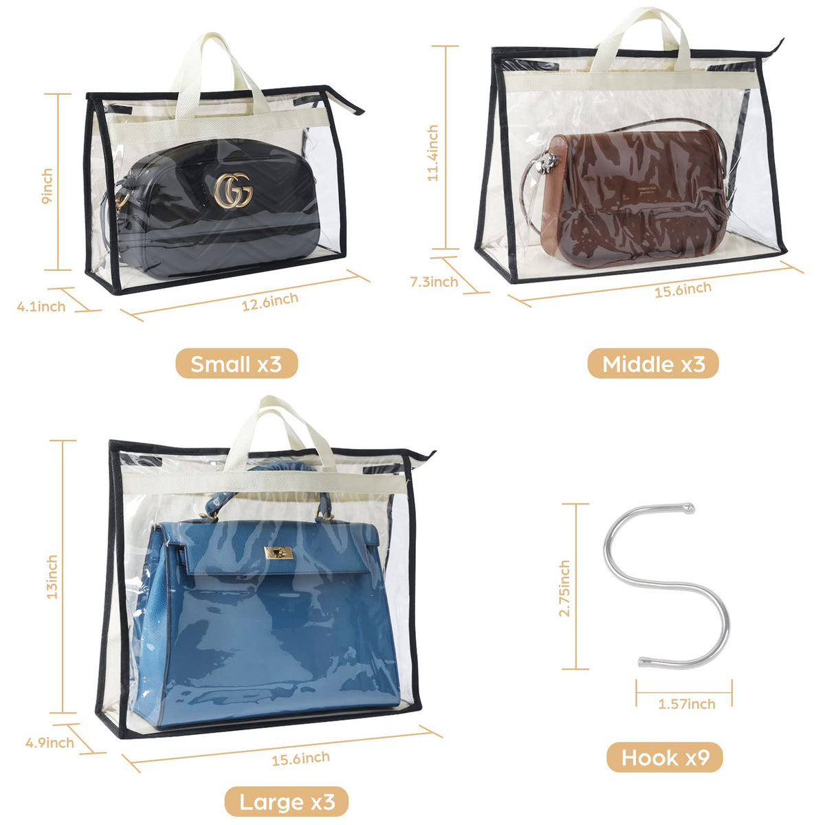Interesse handbag storage in three sizes fits various purses neatly