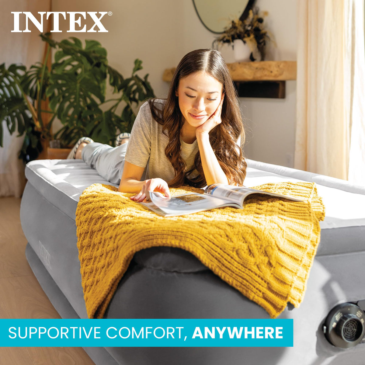 Intex Dura-Beam Deluxe Elevation bed pump-in-action for quick setup