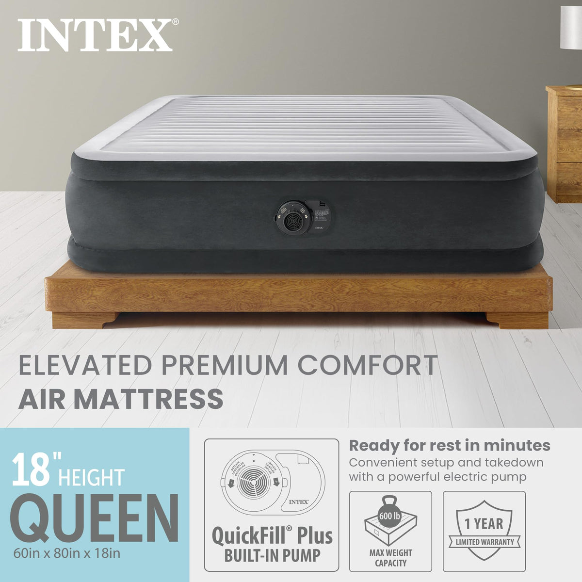 Intex Dura-Beam Deluxe Elevation bed side view highlighting edge construction