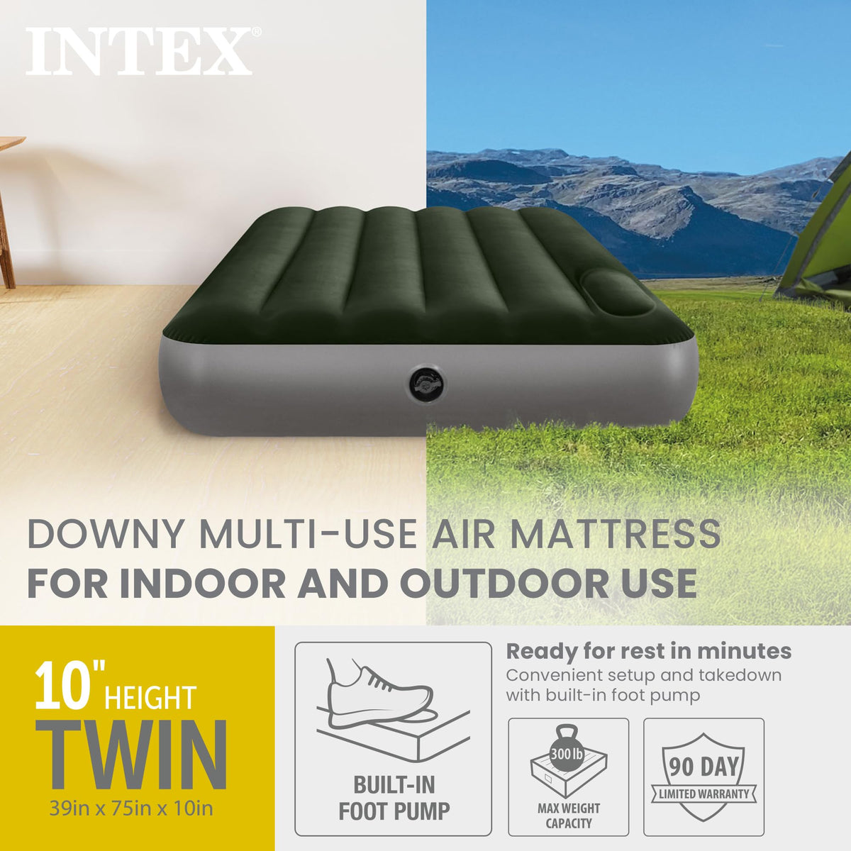 Intex Dura-Beam Downy air mattress built-in foot pump for quick inflation
