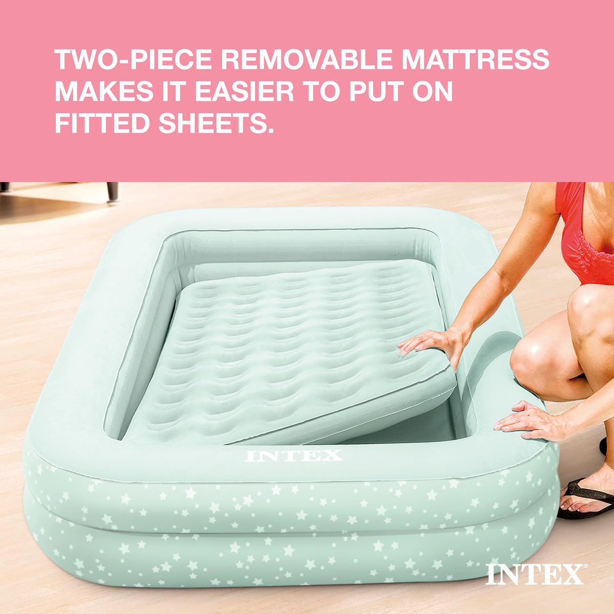 Intex Kids Travel Bed folds compactly for easy transport and storage