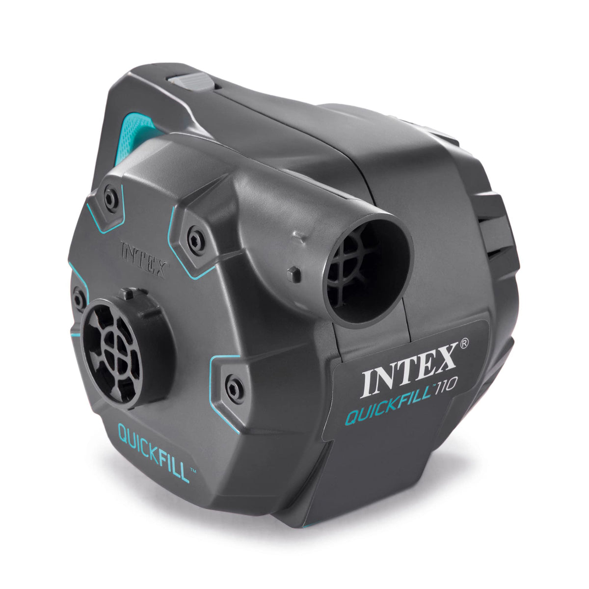 Intex Quick Fill inflating an air mattress for guests