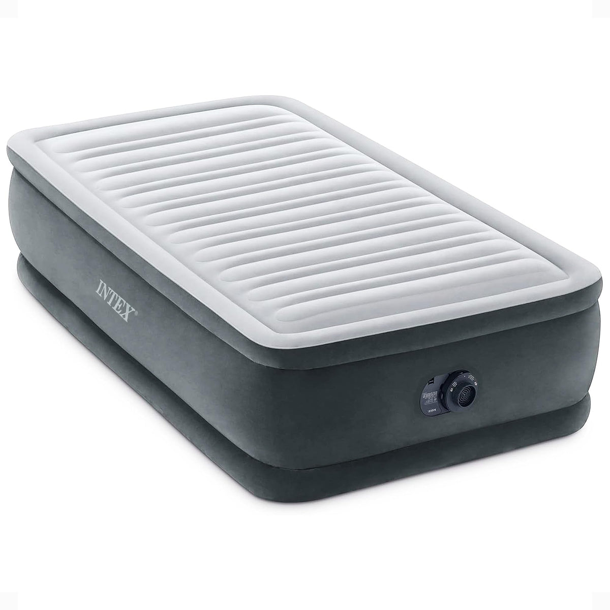 Intex twin-size air mattress with 18-inch height offers quick setup and guest-ready comfort.