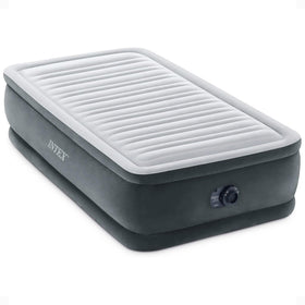 Intex twin-size air mattress with 18-inch height offers quick setup and guest-ready comfort.