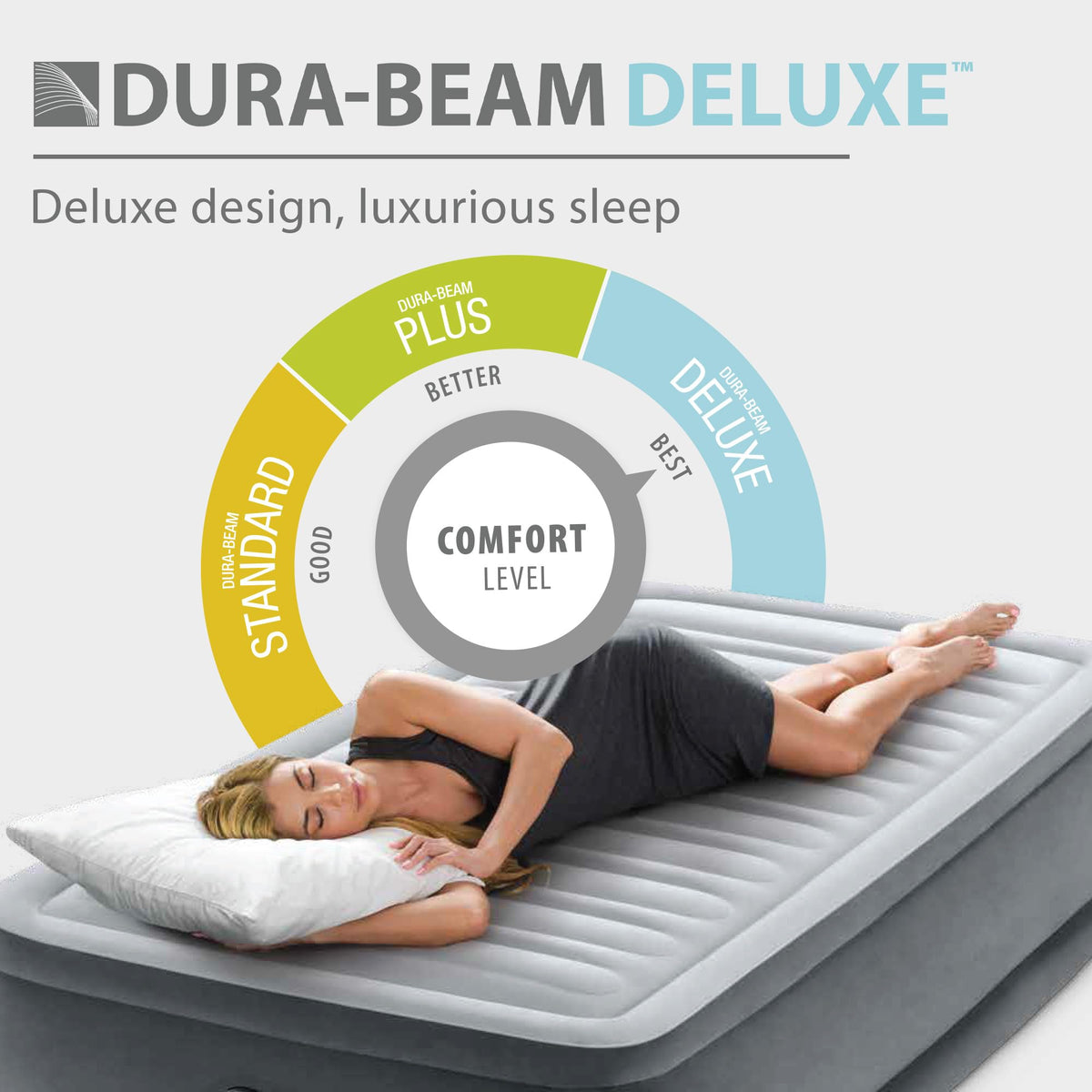 Intex lumbar-support design helps align the spine for comfortable guests.