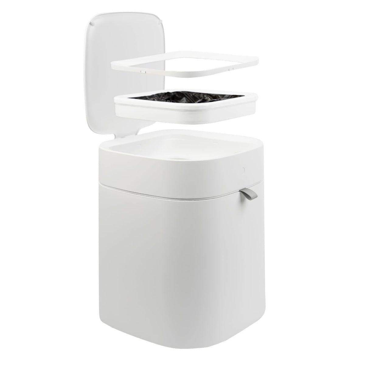 IntreLife self-sealing trash can in use with refill ring for easy bag replacement.