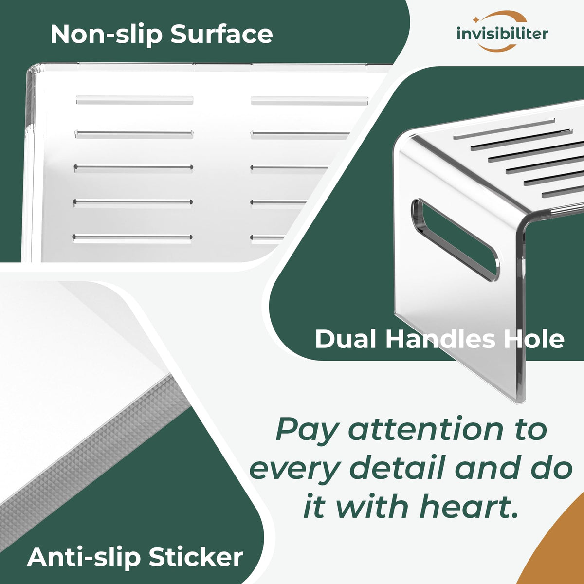 Invisibiliter acrylic step stool with non-slip surface for secure daily use.