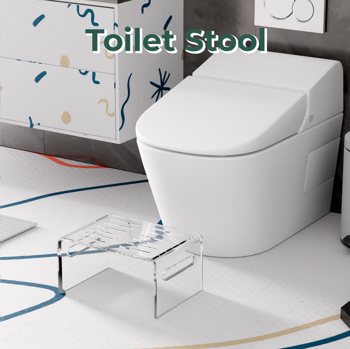 Invisibiliter clear foot stool with handles for easy repositioning.