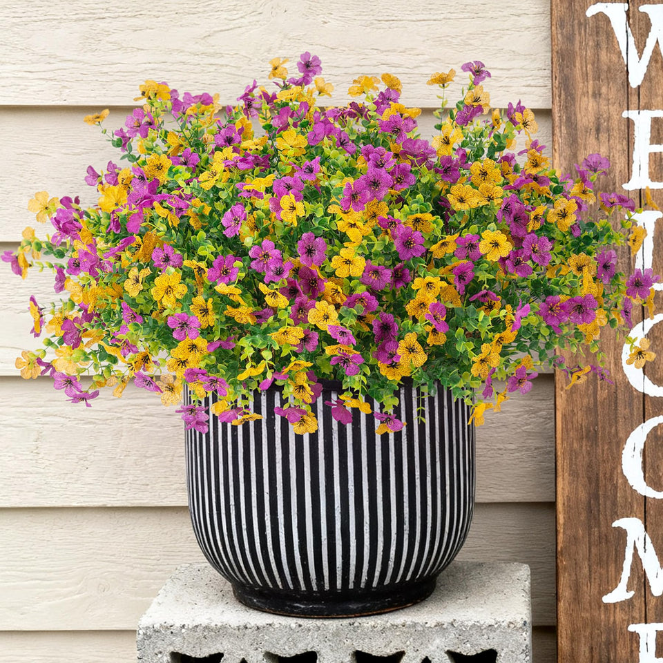 INXUGAO artificial daisy bundles in purple yellow for outdoor décor with UV resistance