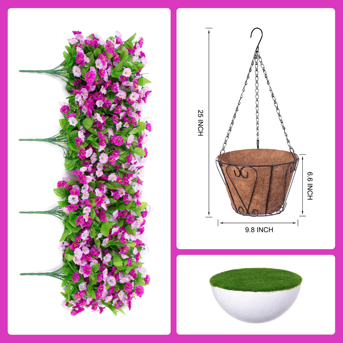 INXUGAO hanging basket with rattan base and metal chain offers sturdy outdoor decor