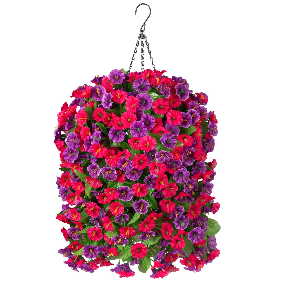 INXUGAO artificial flowers in a hanging basket with Morning Glory vines for year-round outdoor color.
