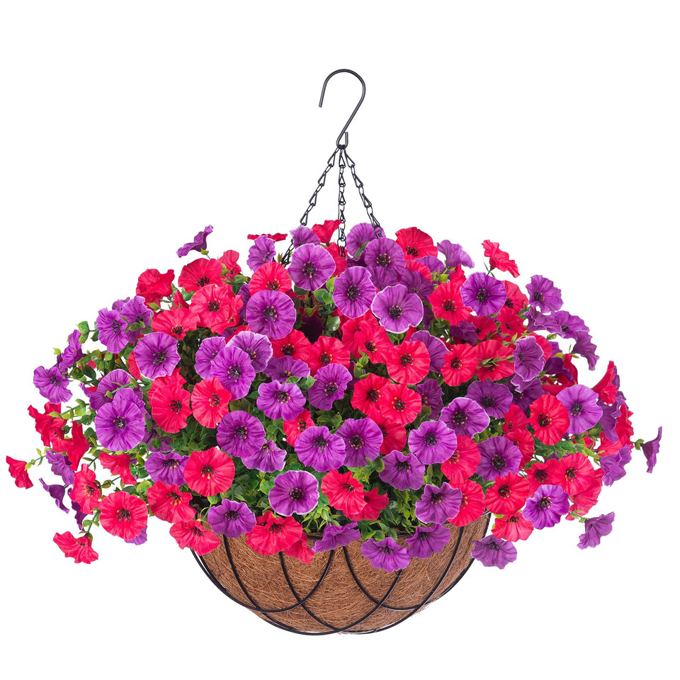INXUGAO artificial hanging flowers in a basket for outdoor decor with long-lasting color.