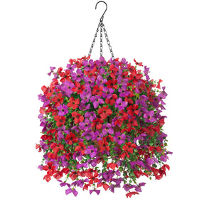 INXUGAO artificial hanging flowers with basket for outdoors add year-round color and minimal maintenance.