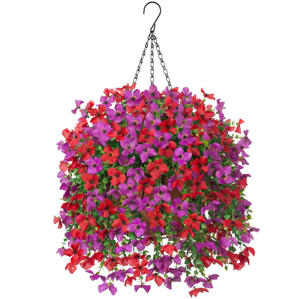 INXUGAO artificial hanging flowers with basket for outdoors add year-round color and minimal maintenance.