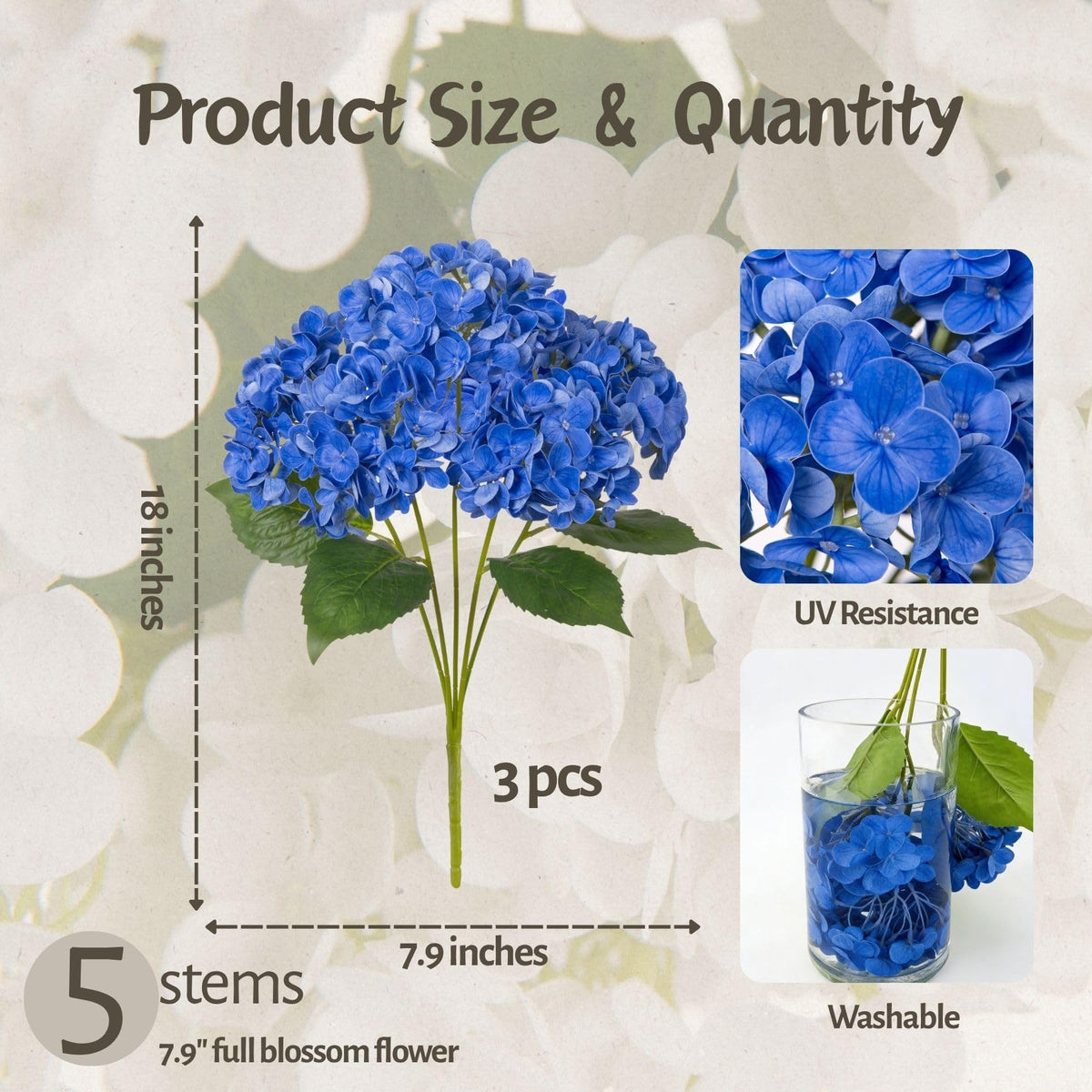INXUGAO blue hydrangea bloom close-up with 225 latex petals for lush realism