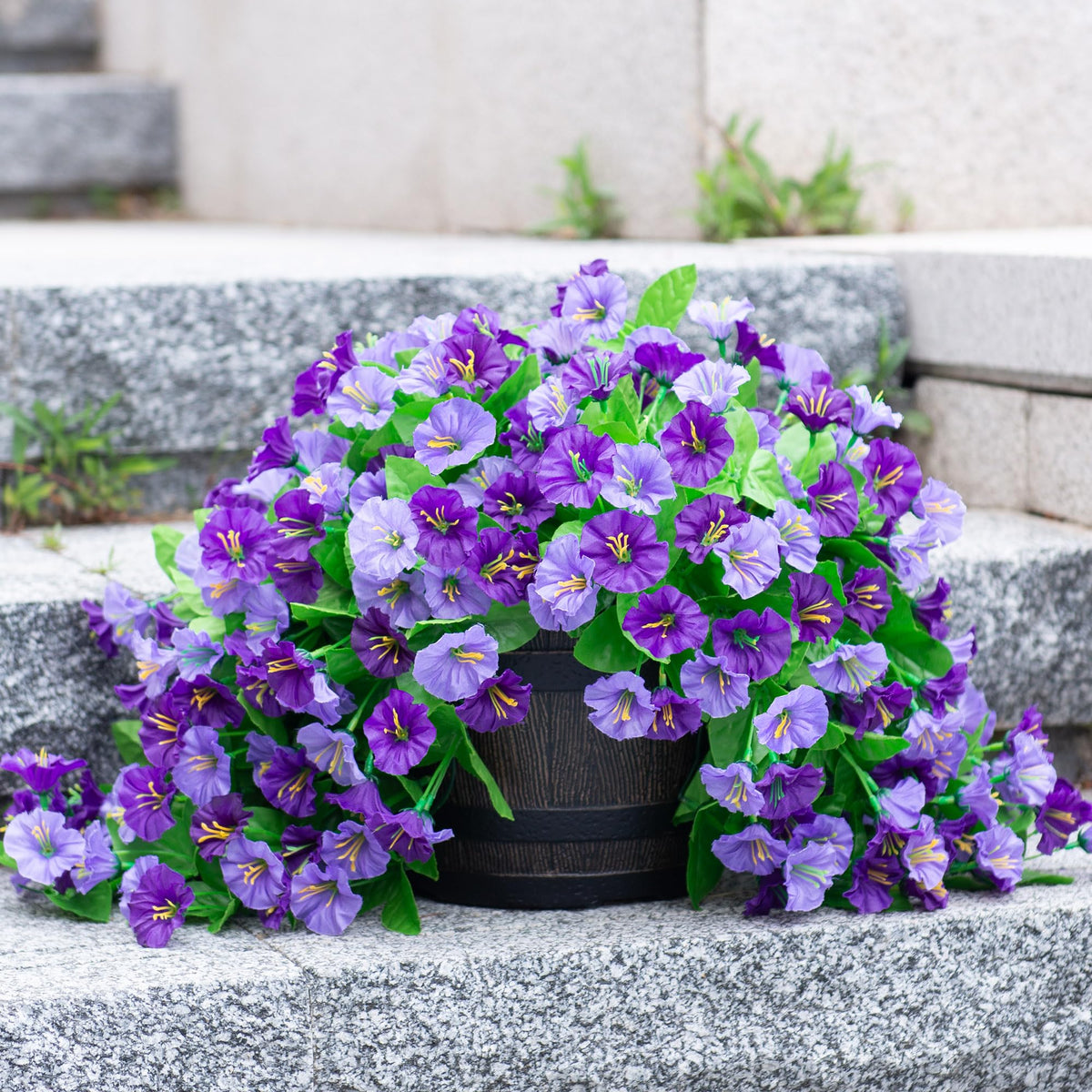 INXUGAO artificial morning glory hanging flowers provide year-round charm.