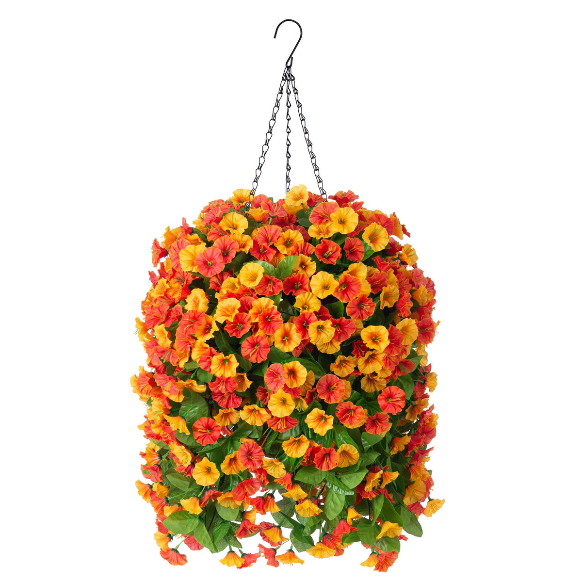 INXUGAO artificial morning glory vines in hanging basket for vibrant, low-maintenance outdoor decor.