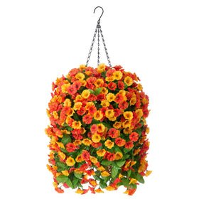INXUGAO artificial morning glory vines in hanging basket for vibrant, low-maintenance outdoor decor.
