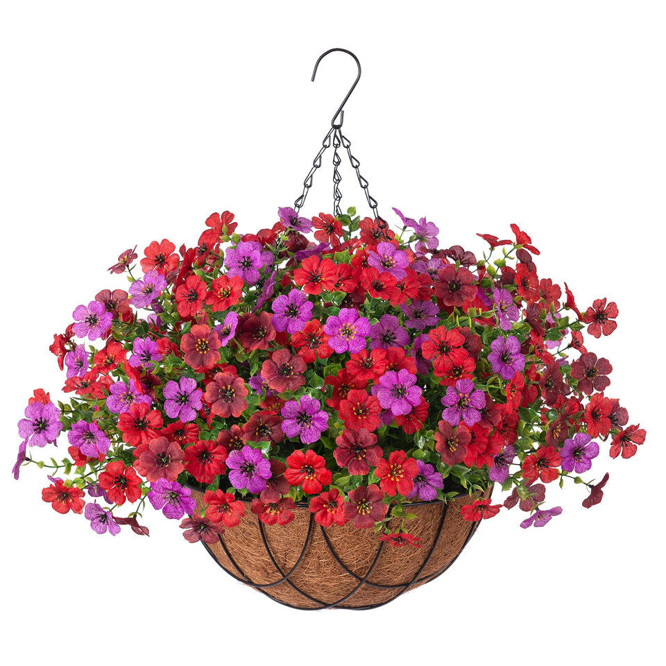 INXUGAO artificial silk flowers hanging basket with daisy and eucalyptus for vibrant outdoor decor.