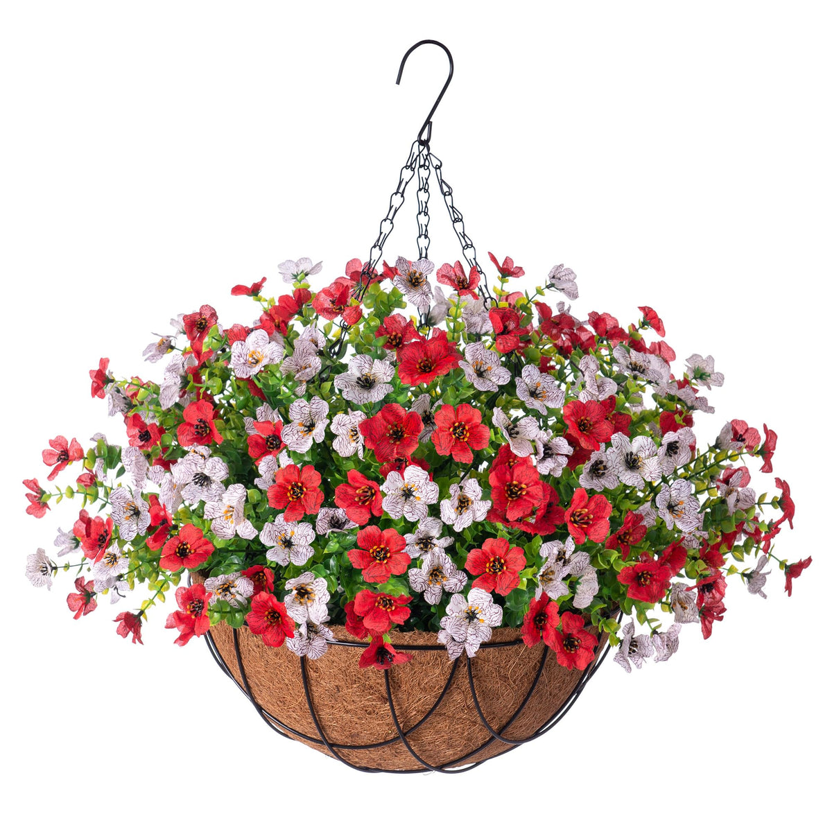 INXUGAO daisy-eucalyptus hanging basket outdoors adds year-round color and charm.