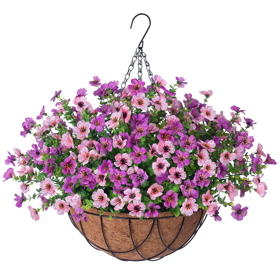 INXUGAO daisy-eucalyptus hanging basket in purple pink adds year-round outdoor beauty.