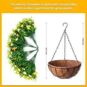 INXUGAO daisy flower basket with chain in yellow, weatherproof indoor/outdoor accent