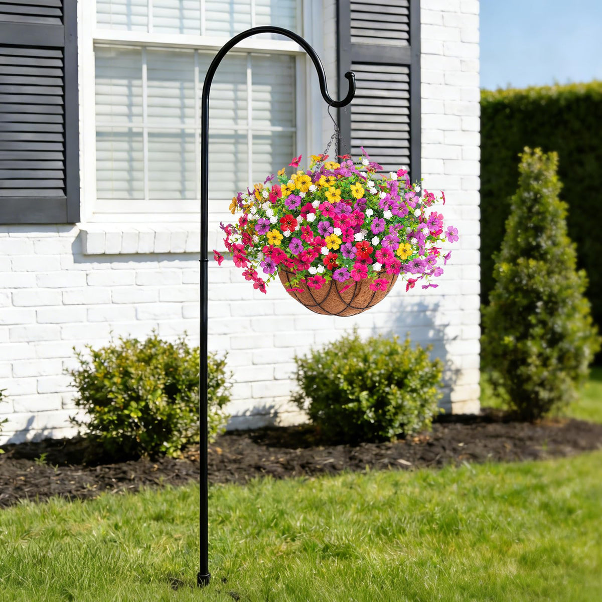INXUGAO daisy hanging basket detail with eucalyptus leaves outdoors