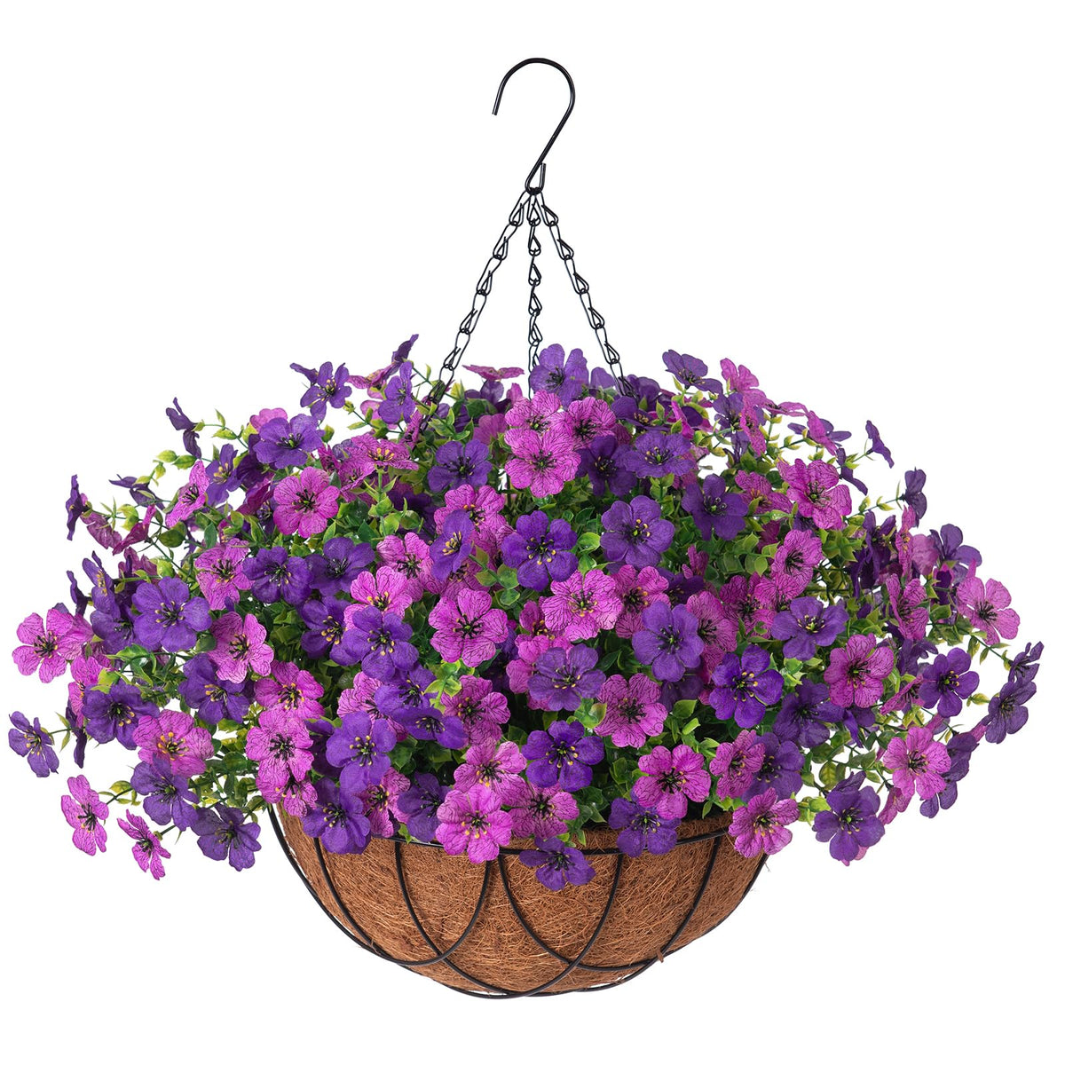 INXUGAO daisy with eucalyptus hanging basket in dark purple, weather-resistant outdoor decor.
