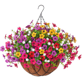 INXUGAO daisy with eucalyptus leaves hanging basket outdoors, weather-resistant and vibrant