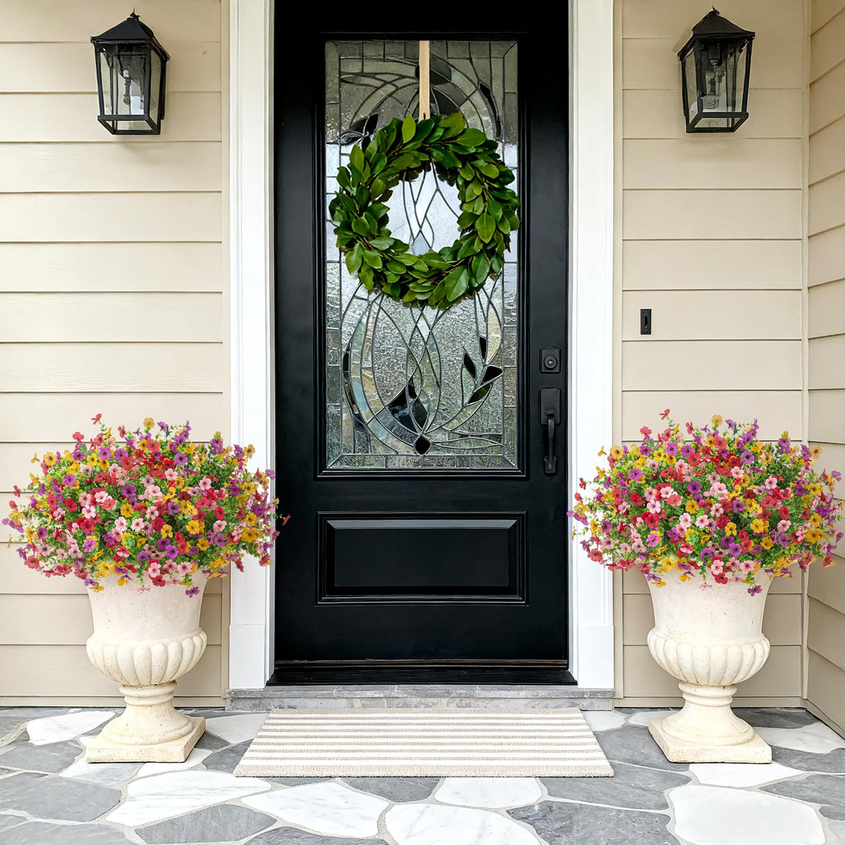 INXUGAO daisies and eucalyptus bring texture and color to any outdoor planter